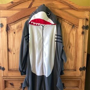 Adult great white shark gray white one piece hooded costume - size M